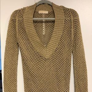 Gold mesh V-neck sweater